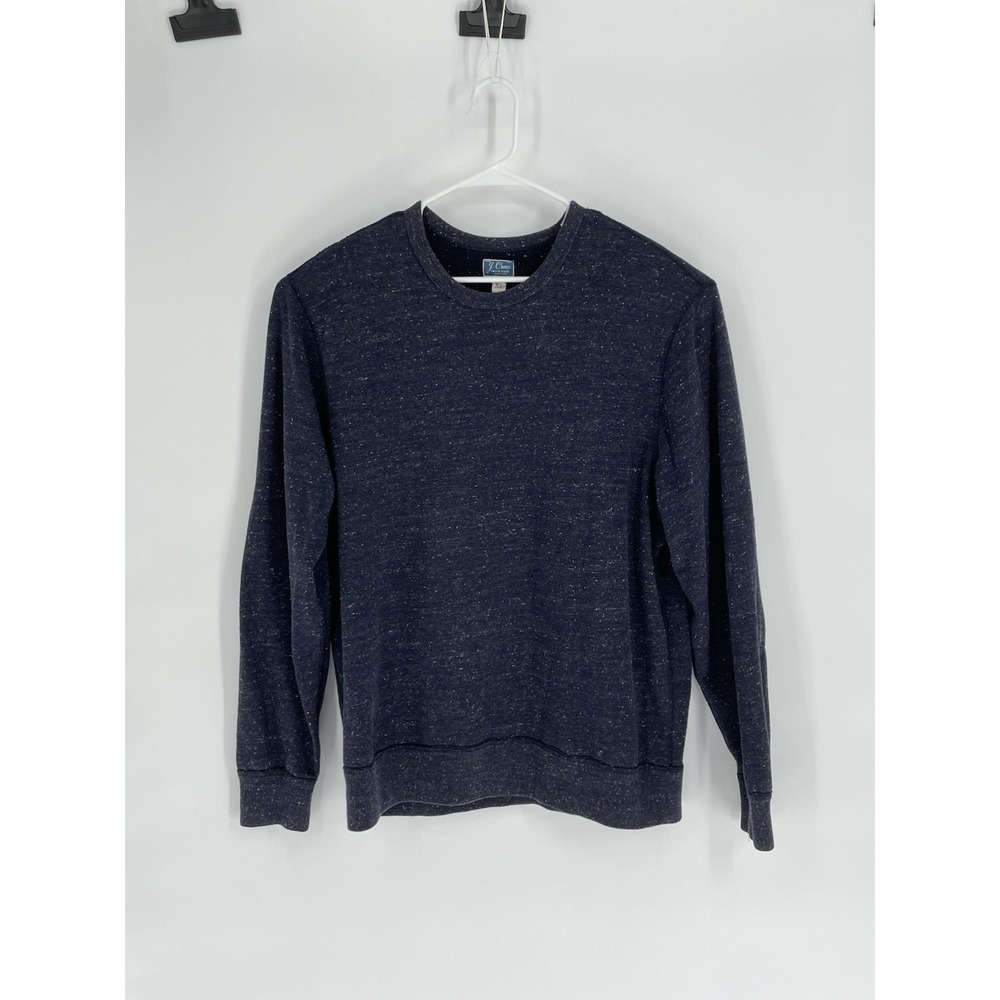 J Crew Vintage Fleece‎ Sweatshirt Mens XL Blue Speckled Elbow Patch Long Sleeve